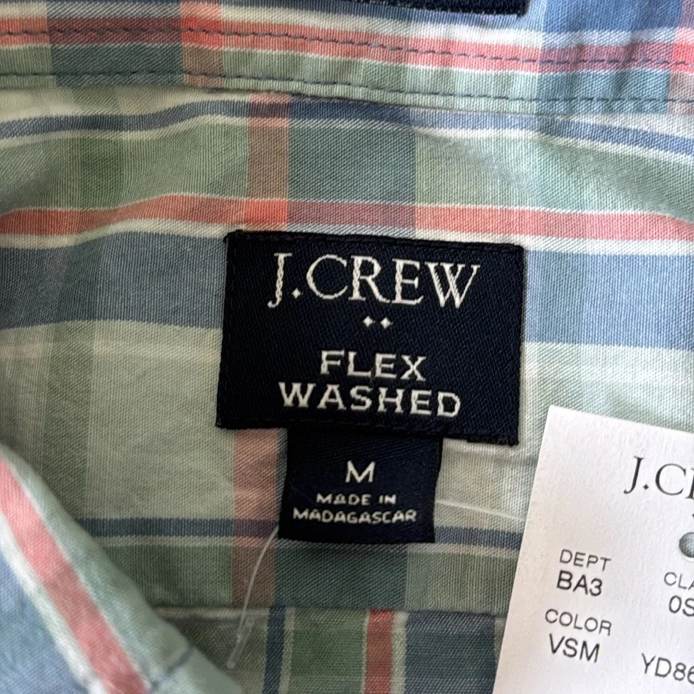 NWT J.CREW button down shirt size M blue green plaid cotton classic flex washed